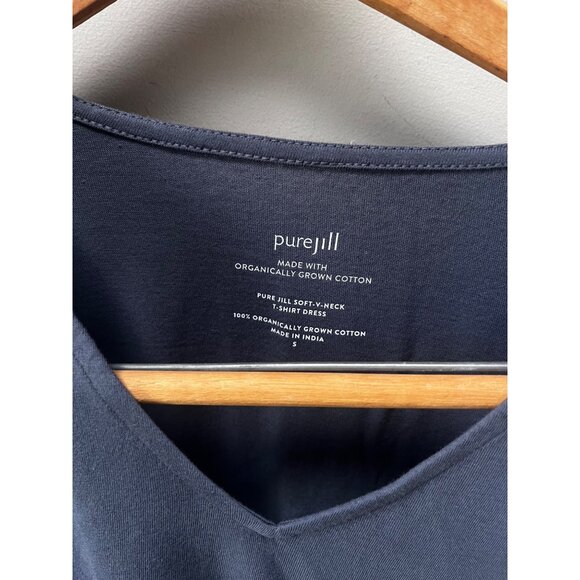 Pure Jill‎ Womens Organic Cotton Embroidered Navy V-Neck T-Shirt Dress Size S - Picture 3 of 4